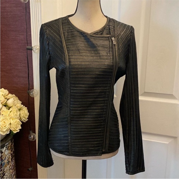 RED Saks fifth avenue Black Metallic genuine leather Jacket, XS - Picture 4 of 13